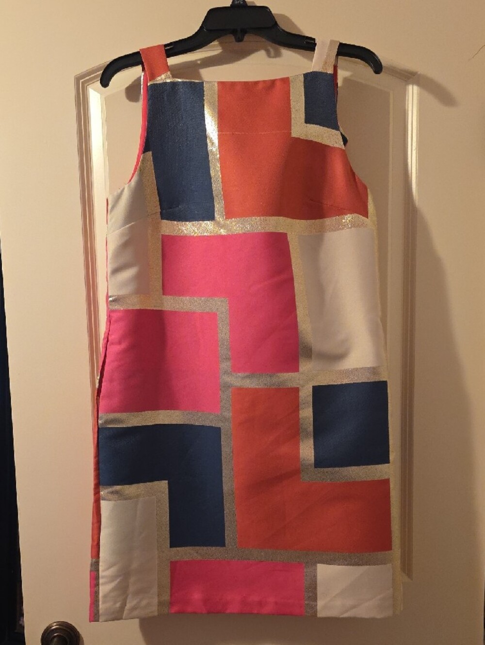 Colorblock Sleeveless Shift Dress in Coral, Pink, Navy & Cream - Picture 7 of 10